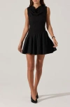 Astr The Label Cowl Neck Mixed Media Minidress In Black