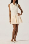 Astr The Label Cowl Neck Mixed Media Minidress In Cream