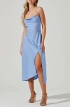 Astr The Label Cowl Neck Satin Midi Slipdress In Periwinkle