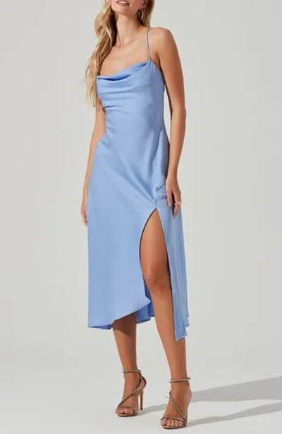 Astr The Label Cowl Neck Satin Midi Slipdress In Periwinkle