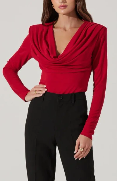 Astr The Label Cowl Neck Shoulder Pad Top In Red