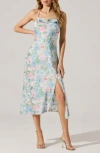 Astr The Label Cowl Neck Slipdress In Blue Multi Floral