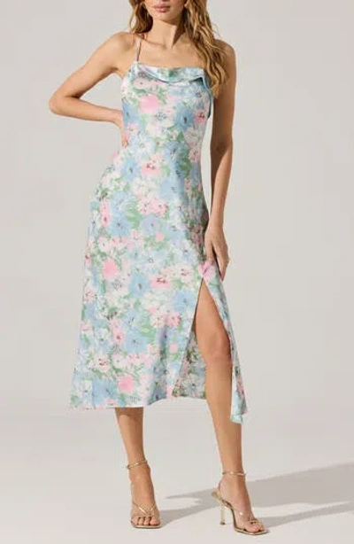 Astr The Label Cowl Neck Slipdress In Blue Multi Floral
