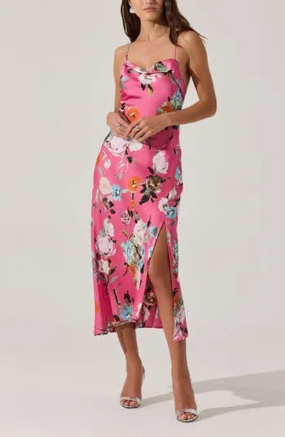 Astr The Label Cowl Neck Slipdress In Magenta Floral