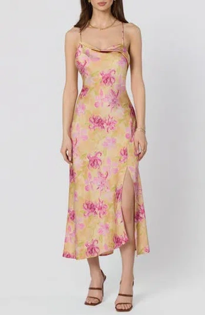 Astr The Label Cowl Neck Slipdress In Ylw Pnk Fl