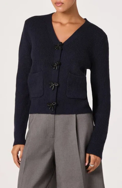 Astr The Label Crystal Embellished Bow Detail Cardigan In Blue