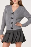 Astr The Label Crystal Embellished Bow Detail Cardigan In Gray