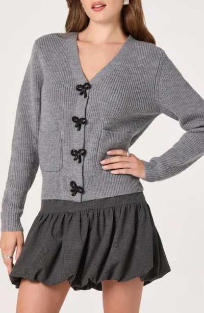 Astr The Label Crystal Embellished Bow Detail Cardigan In Gray