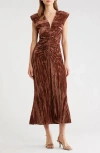 Astr The Label Daisha Ruched Velour Midi Dress In Brown