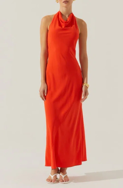 Astr The Label Dalisay Cowl Neck Halter Maxi Dress In Fire Orange