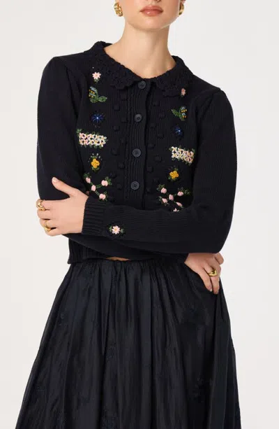 Astr The Label Dallyn Embroidered Cardigan In Navy Floral