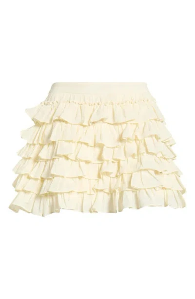 Astr The Label Danfy Tiered Ruffle Cotton Shorts In Yellow