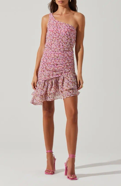 Astr Darline One-shoulder Minidress In Pink Floral