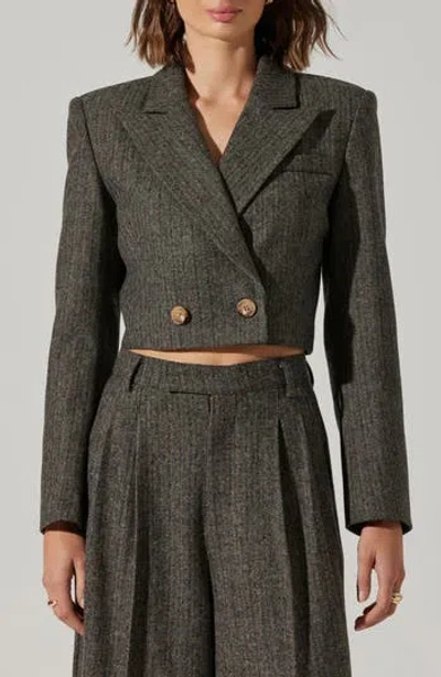 Astr The Label Dawson Herringbone Double Breasted Crop Blazer In Multi