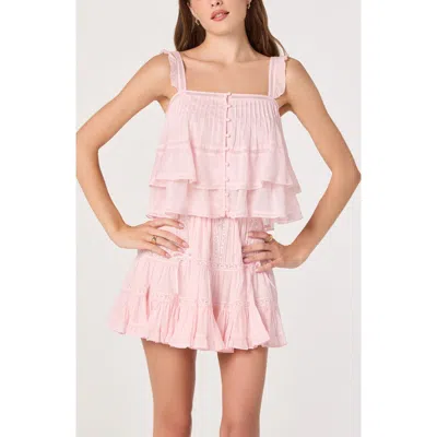Astr The Label Delia Pleated Lace Inset Tiered Babydoll Top In Pink