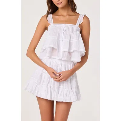 Astr The Label Delia Pleated Lace Inset Tiered Babydoll Top In White