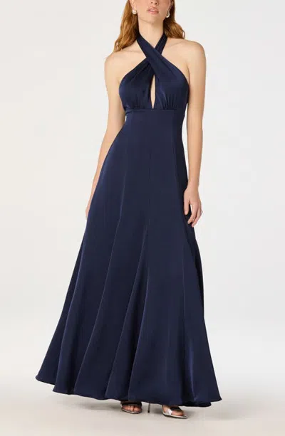 Astr The Label Desire Halter Maxi Gown In Blue