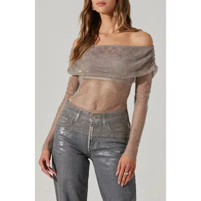 Astr The Label Diamante Long Sleeve Mesh Shirt In Nude Purple