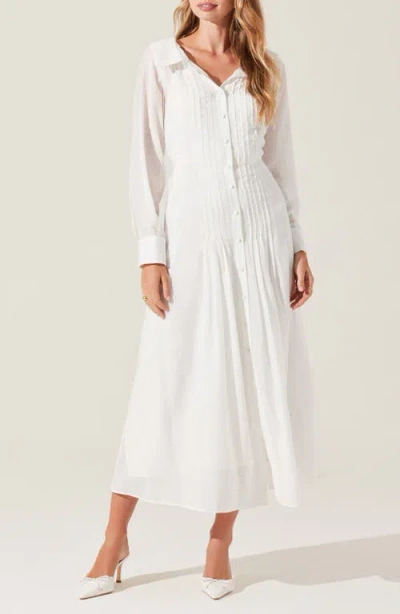 Astr The Label Diell Pintuck Detail Long Sleeve Shirtdress In White