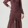 ASTR THE LABEL DITSY PRINT LONG SLEEVE DRESS IN PURPLE/BROWN