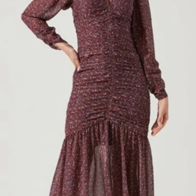 Astr The Label Ditsy Print Long Sleeve Dress In Purple/brown