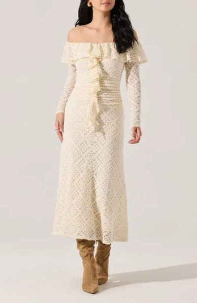 Astr The Label Dorian Lace Long Sleeve Off The Shoulder Maxi Dress In Neutral