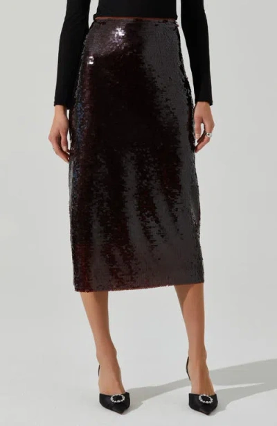 Astr The Label Dova Sequin Midi Skirt In Brown