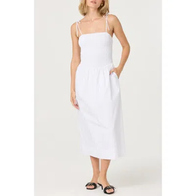 Astr The Label Drop Waist Smocked Midi Dress In White