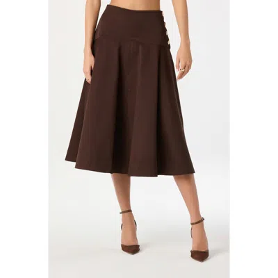 Astr The Label Drop Waist Stretch Cotton Midi Skirt In Brown