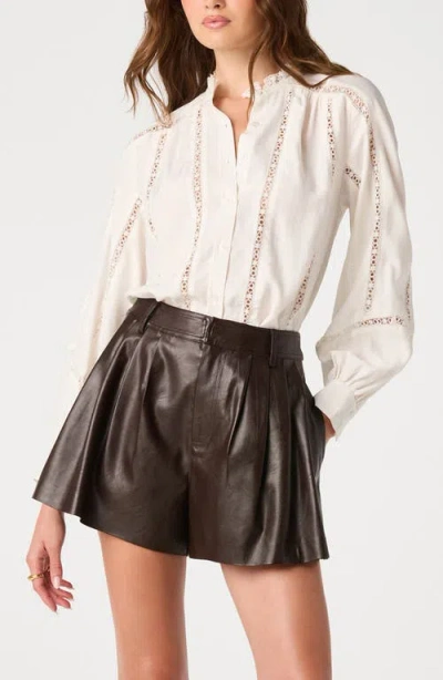 Astr The Label Edith Lace Detail Button-up Shirt In Off White