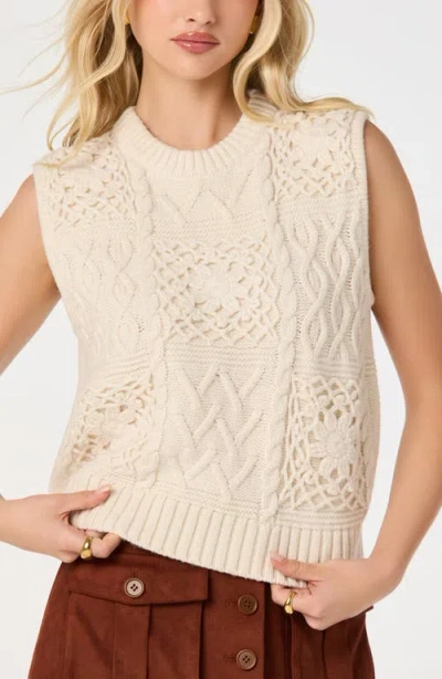 Astr The Label Edlyn Patchwork Cable Knit Sweater Vest In Neutral