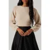 Astr Eila Bow Back Wool Blend Crop Sweater In Cream In Cream