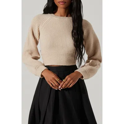 Astr The Label Eila Bow Back Wool Blend Crop Sweater In Cream