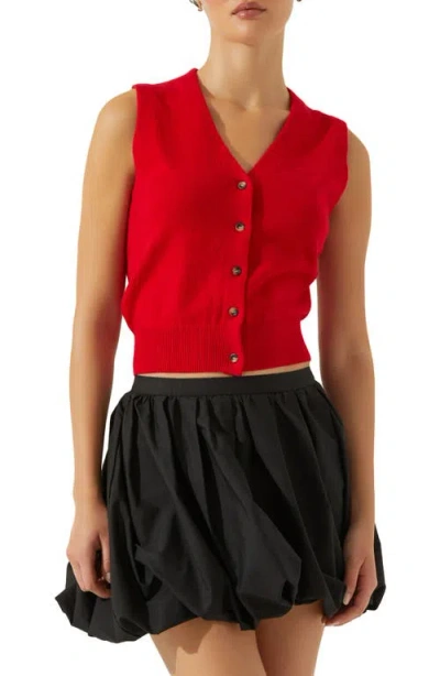 Astr The Label Eira Button-up Sweater Vest In Red