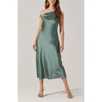 Astr The Label Elain One-shoulder Satin Dress In Green