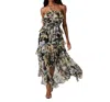 Astr The Label Elena Floral Print Chiffon Halter Dress In Black/white