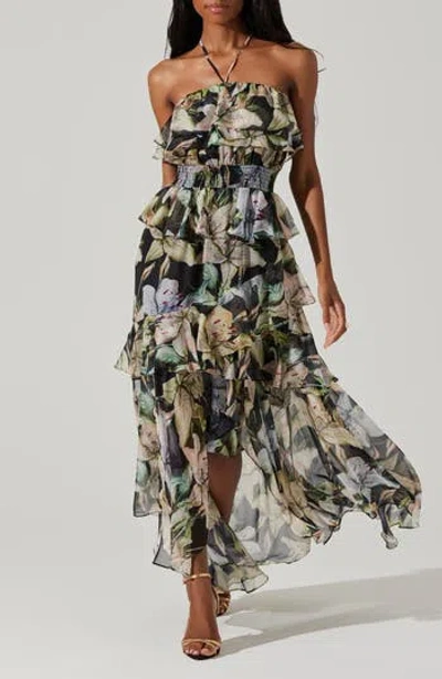 Astr The Label Elena Floral Print Chiffon Halter Dress In Multi