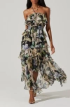 Astr The Label Elena Floral Print Chiffon Halter Dress In Black White Floral