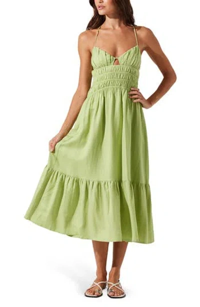 Astr The Label Eleni Tiered Linen & Cotton Midi Dress In Green