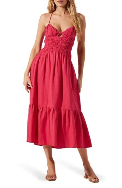 Astr The Label Eleni Tiered Linen & Cotton Midi Dress In Pink