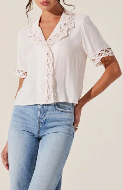 Astr The Label Elinda Lace Detail Button-up Shirt In Blush