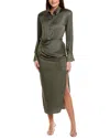 Astr Elizabello Satin Midi Shirt Dress In Moss In Green
