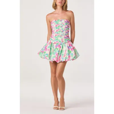 Astr The Label Ella Floral Print Strapless Minidress In Multi