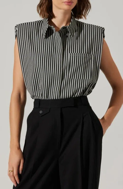 Astr The Label Elswyth Stripe Boxy Sleeveless Button-up Shirt In Black