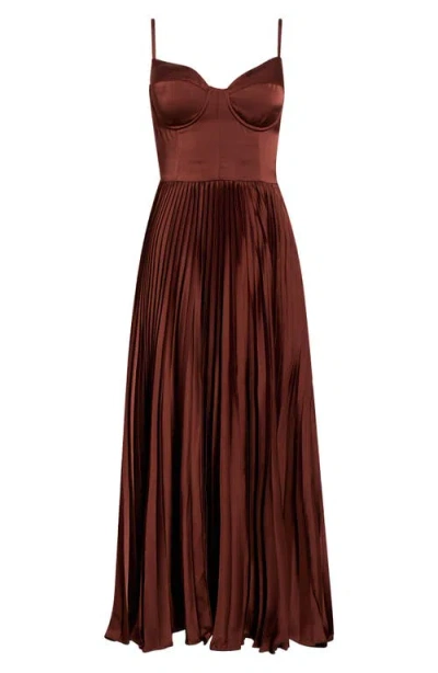 Astr The Label Elyssa Bustier Pleated Satin Dress In Burgundy