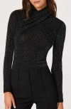 Astr The Label Embellished Shimmer Crossover Mock Neck Top In Black