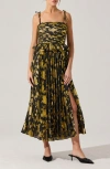 Astr The Label Emerys Metallic Floral Pleated Midi Dress In Multi