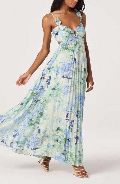 Astr The Label Emese Pleated Maxi Sundress In Blue