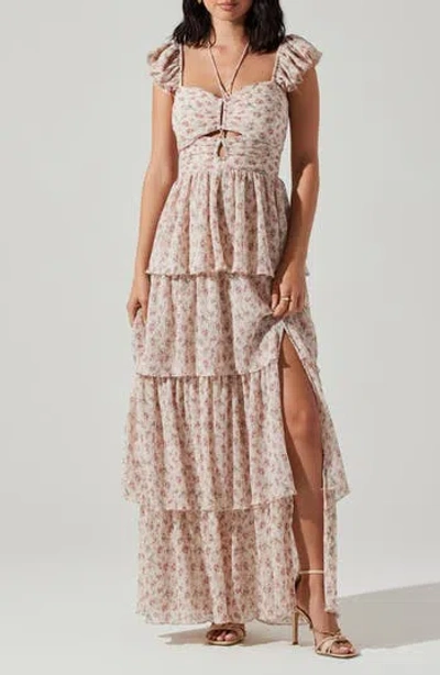 Astr The Label Emmeline Floral Tiered Dress In Brown