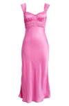 Astr The Label Enola Smock Bodice Satin Dress In Pink